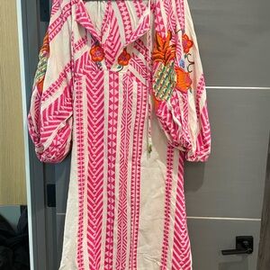 FARM Rio Pink Tie Front Tiered Midi Dress